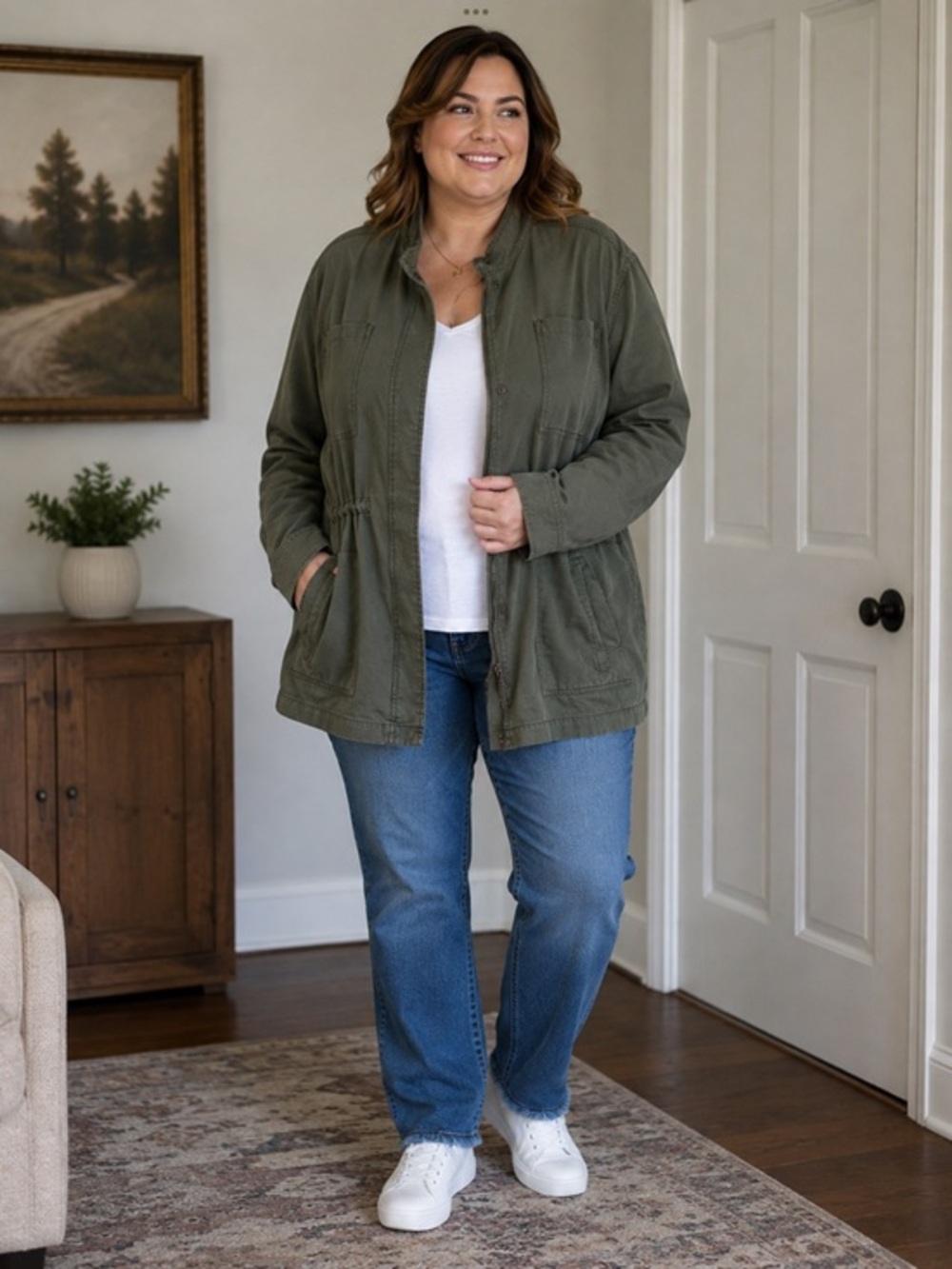 Old Navy Olive Utility Field Fall Jacket with Drawstring Waist Plus sz 3
